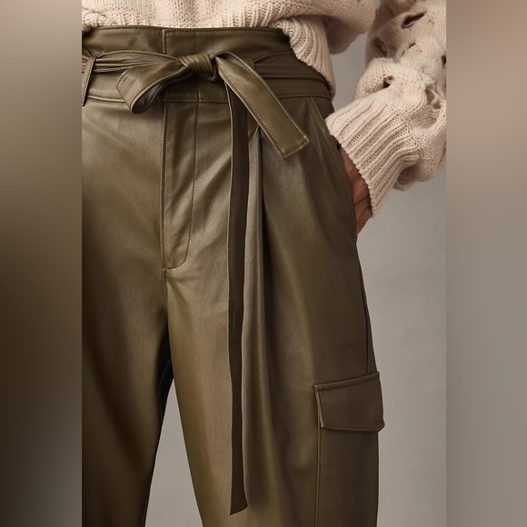 PAIGE Jeans NEW Tesse Faux Leather Utility Pants Army Green Cargo Pockets Size 8 - Picture 4 of 16